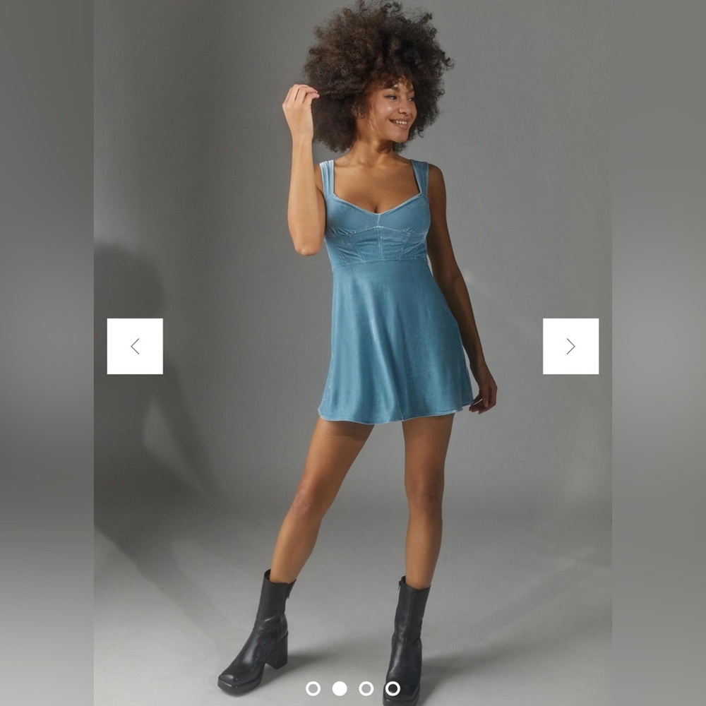 Urban Outfitters Light Blue Velvet Mini Dress - Picture 2 of 9